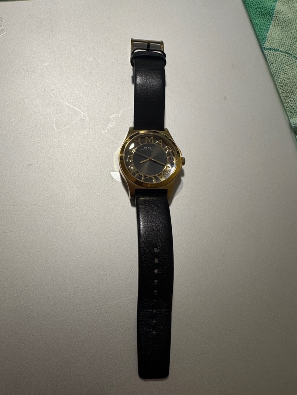 Marc by Marc Jacobs See-Through Gold Case Black Dial Leather Strap Watch